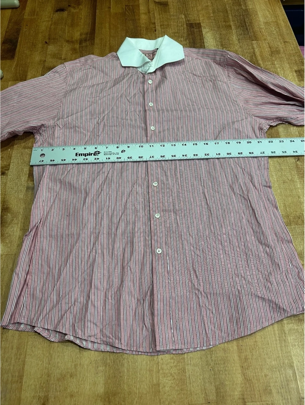 Thomas Pink Slim Fit Pink Striped Dress Shirt with White Collar and Cuffs